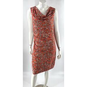 Spruce And Sage Gray Orange Floral Print Dress Size 0X (12) Cowl Neck Womens